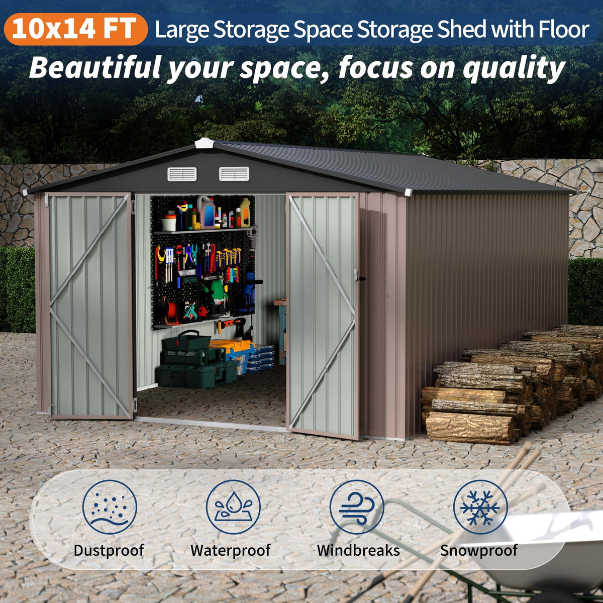 10X14 Ft Galvanized Steel Metal Storage Shed B7728