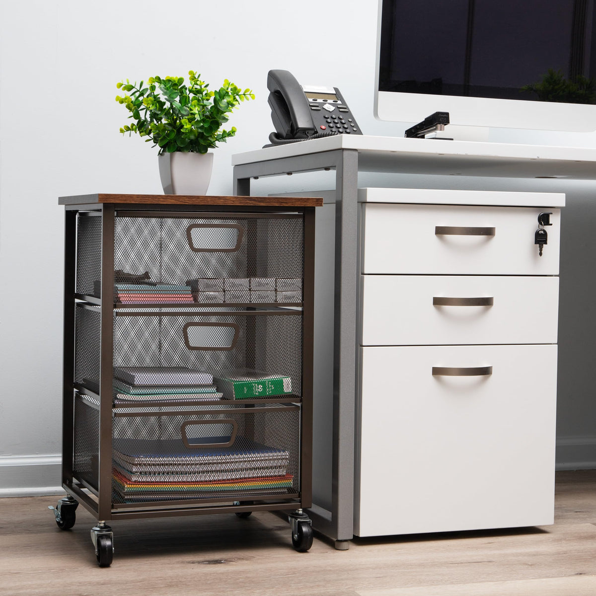 3 Drawer Rolling Storage Organizer with Wood Top T7264