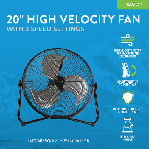 20 Inch 3 Speed High Velocity Floor Fan H5361