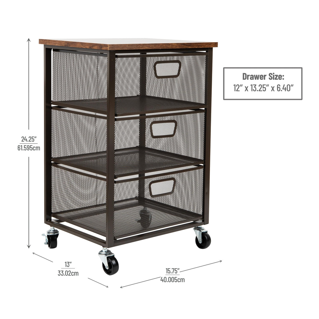 3 Drawer Rolling Storage Organizer with Wood Top T7264
