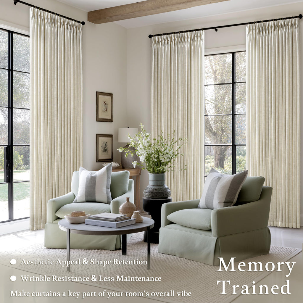 Beige Linen Pleated Light Filtering Curtains B2485