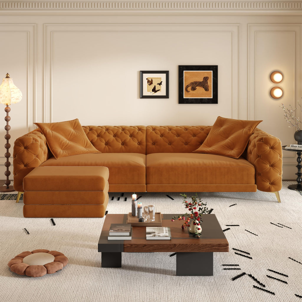 King Velvet Pull Out Sleeper Sofa with Ottoman H6843