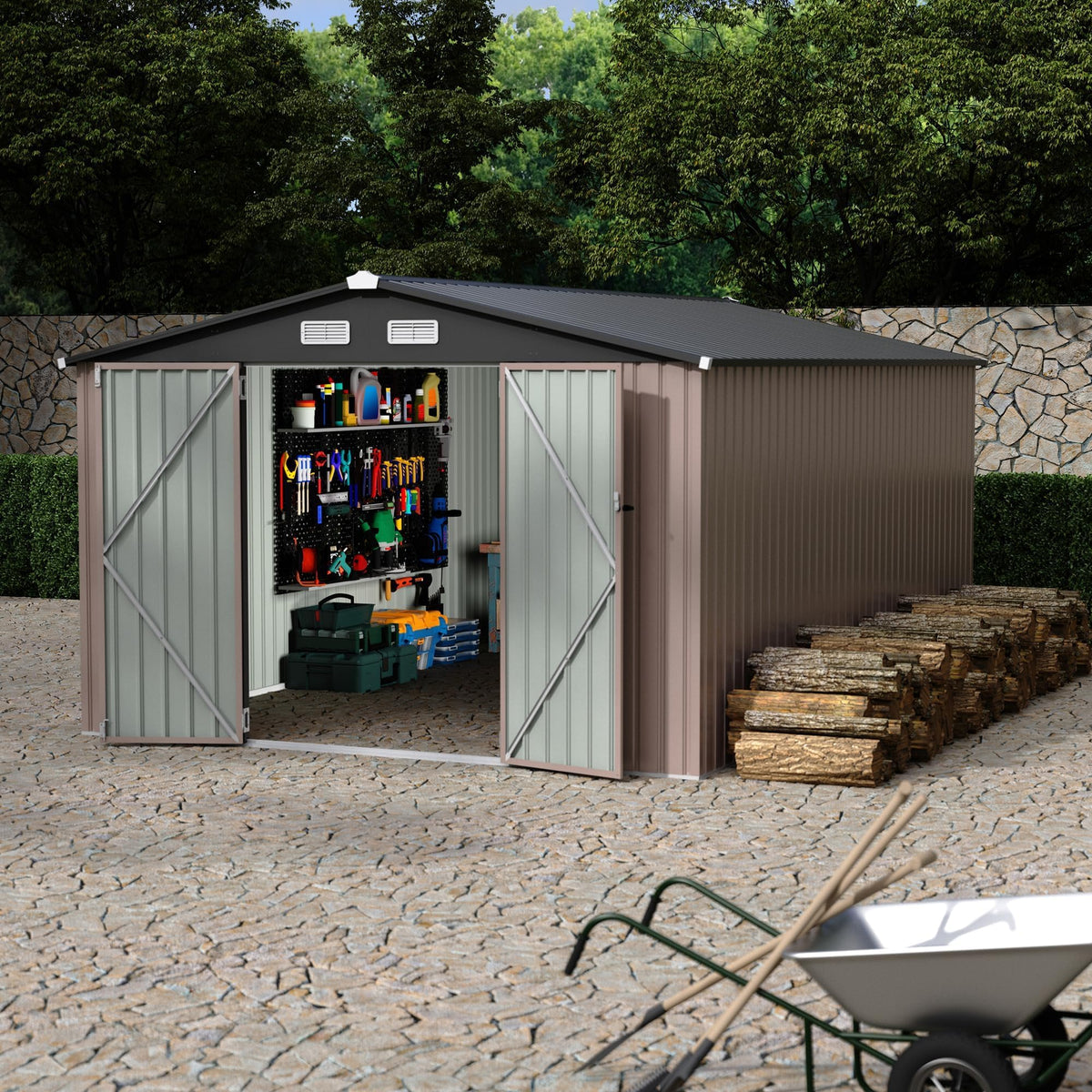 10X14 Ft Galvanized Steel Metal Storage Shed B7728