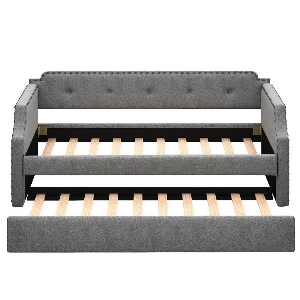 Gray Linen Upholstered Twin Daybed with Trundle X29106