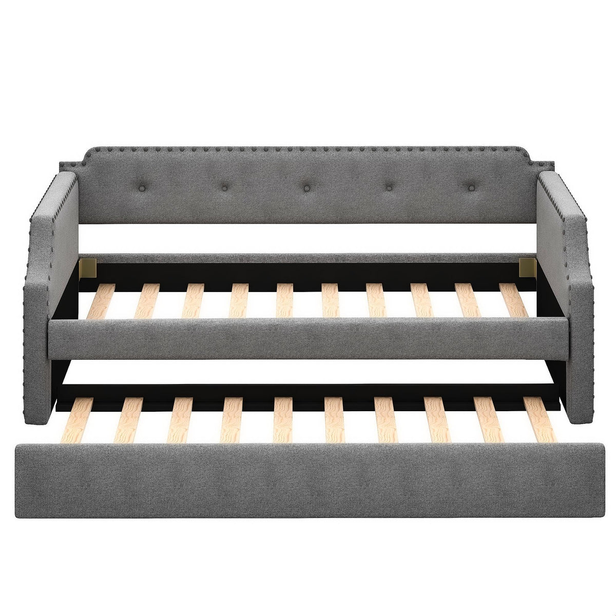 Gray Linen Upholstered Twin Daybed with Trundle X29106