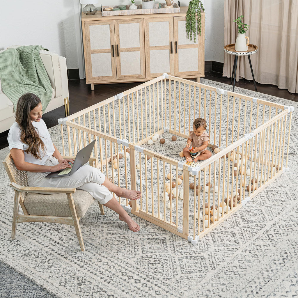 Foldable Playpen Light Wood White M300266