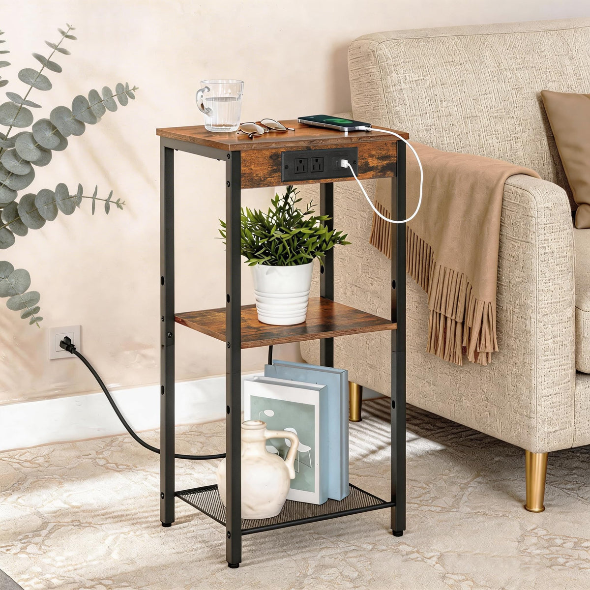 Tall End Table with Charging Station N773