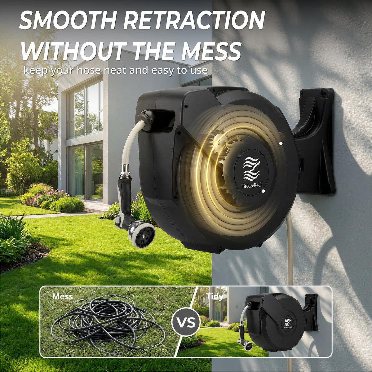 5/8 in x 100 ft Retractable Garden Hose Reel with 10 Patterns Nozzle B73581