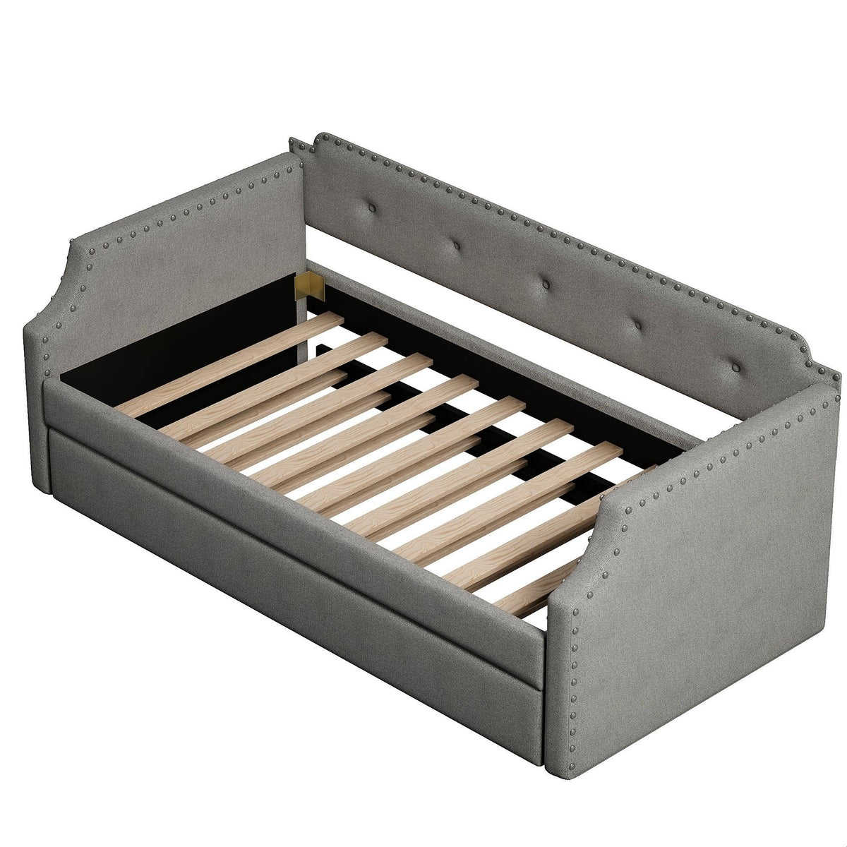 Gray Linen Upholstered Twin Daybed with Trundle X29106