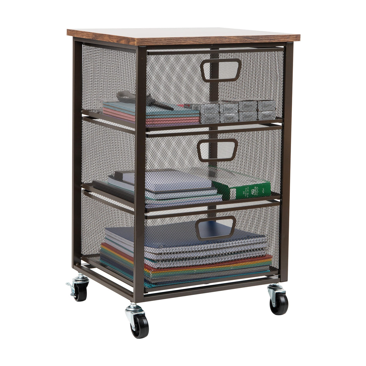 3 Drawer Rolling Storage Organizer with Wood Top T7264