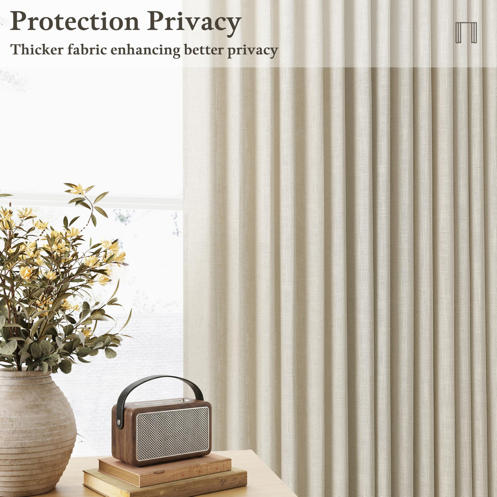Beige Linen Pleated Light Filtering Curtains B2485