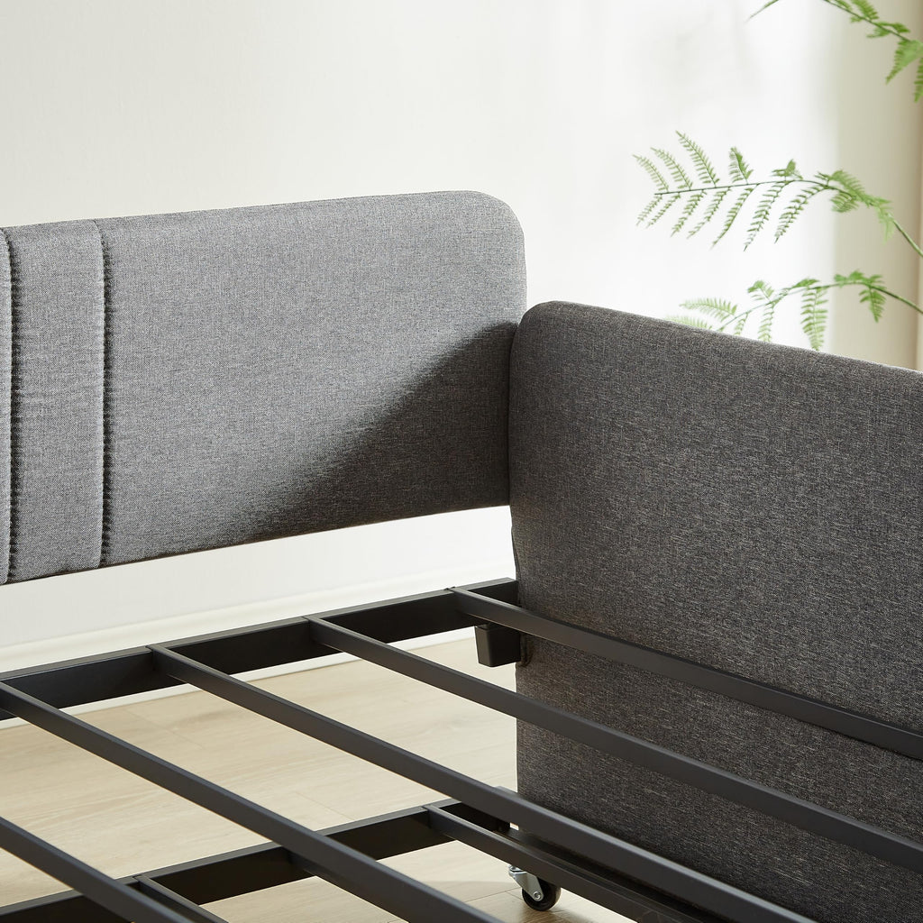 Twin Size Gray Linen Upholstered Daybed with Trundle B200