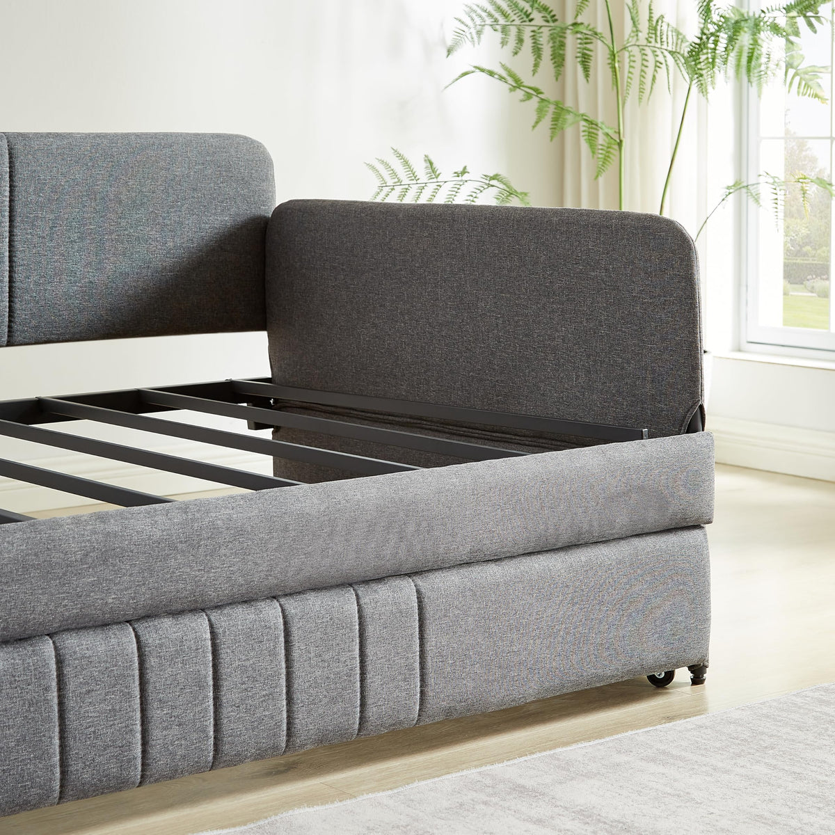 Twin Size Gray Linen Upholstered Daybed with Trundle B200
