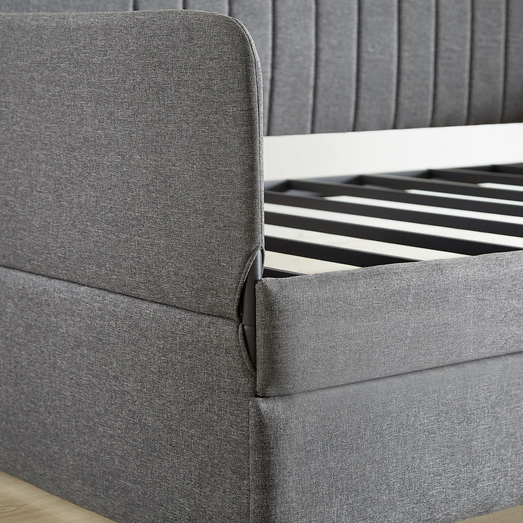 Twin Size Gray Linen Upholstered Daybed with Trundle B200